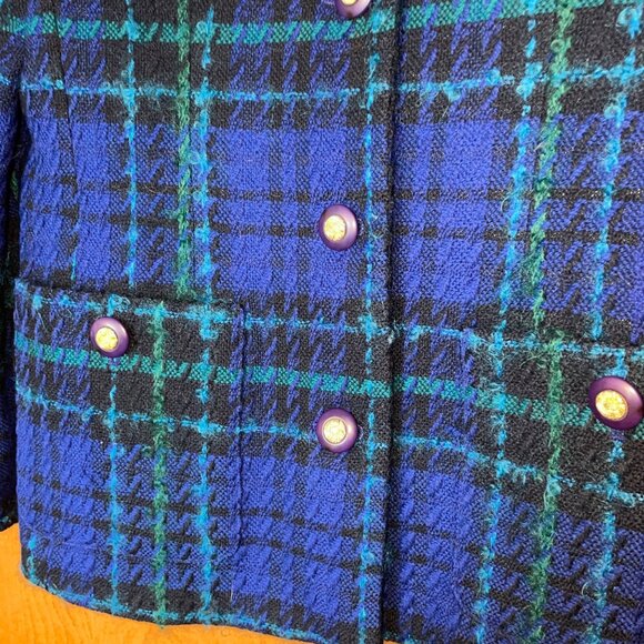 Vintage Talbots Plaid Wool Blend Jacket Womens Size 8 Blue/Black Button Front - Picture 8 of 10